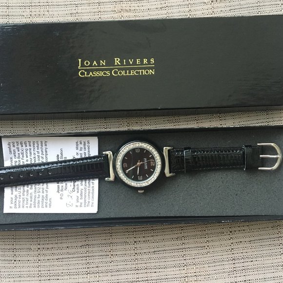 NIB  Joan Rivers Black Leather with CZ Halo
